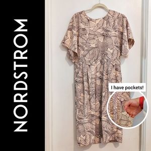 Nordstrom Superfoxx Stretch Pink and Purple Floral Midi Dress with pockets Sz XL